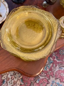 set of 11 amber depression era salad plates