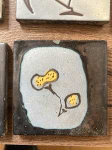 1960's Hand painted modern style tile by Roger Capron ~ Seed