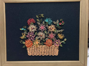 Framed hand made paper floral art piece