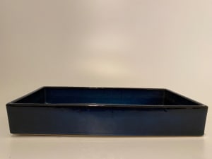 Rectangular blue ceramic ikebana vase