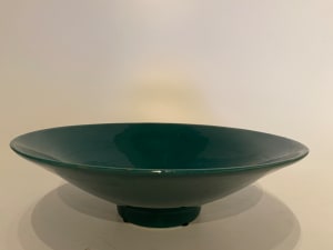 Teal, flat ceramic ikebana vase