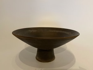 Stemmed brown ceramic ikebana vase