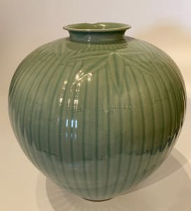 Large celadon ceramic ikebana vase