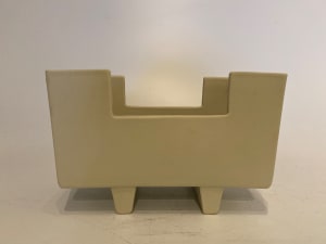 White rectangular ceramic ikebana vase on two feet