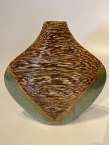 Flat ceramic ikebana vase