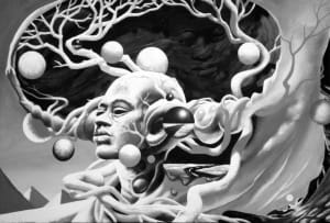 Untitled, Black & White Portrait with Surreal Environment