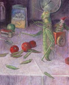 Still Life with Grasshopper and Okra