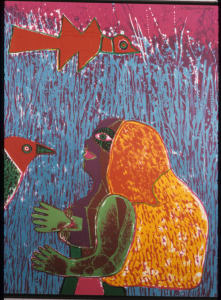 The Woman with Painted Eyelids lends her roundness to the hard blades of grass