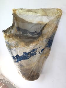 Transparent Bag Painting (dead painting, blue and yellow stripe)