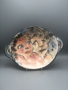 Woman and Devil Platter with Handles