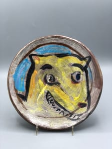 Yellow Dog Plate with Owl on the Back