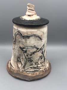 Cat and Rat Lidded Vessel