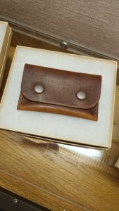 Horween English Tan Dublin Snap Wallet with Green Thread