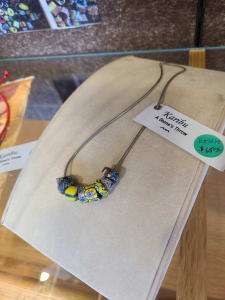 Antique Venetian Glass Necklace  on Sterling Snake Chain