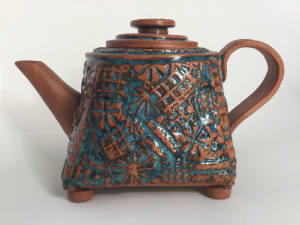 Blue Glazed Textured Teapot