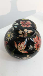 Ginger Jar - Black with Flowers