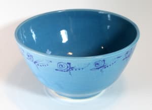 Turquoise Bowl with Blue Flourish