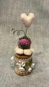 Pink and white Vintage Flower Wooden Spool