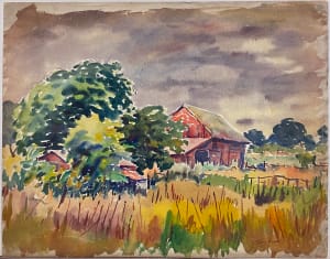 Farm Buildings under Darkening Sky
