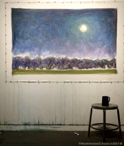 Glowing Moon over Tree Line of the Little River (South Side of Hwy 14), Marked Tree, Poinsett County, Arkansas