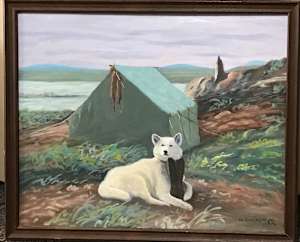 Camping With White Dog