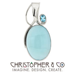 CMJ A 21088  White Gold pendant designed by Christopher M. Jupp set with Chalcedony and Blue Topaz.