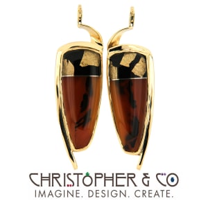CMJ A 21163  Gold Element Pair set with handcarved gemstone composite by Steve Walters designed by Christopher M. Jupp.