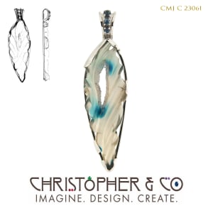 CMJ C 23061 White gold pendant designed by Christopher M. Jupp set with Brazilian Agate carved by Darryl Alexander.