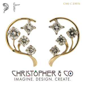 CMJ C 23076 Gold earrings set with diamonds designed by Christopher M. Jupp.