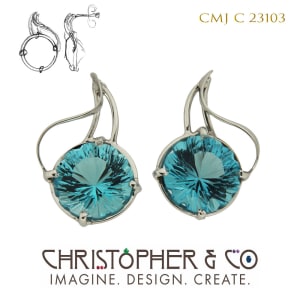 CMJ C 23103 White Gold Earring Pair designed by Christopher M. Jupp set with Swiss Blue Topaz hand cut by Richard Homer.