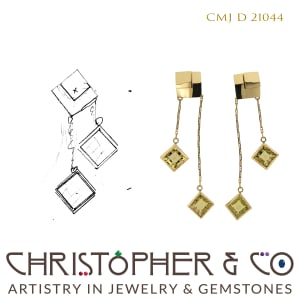 CMJ D 21044 Gold Earrings by Christopher M. Jupp set with four Lemon Citrine hand cut by Richard Homer