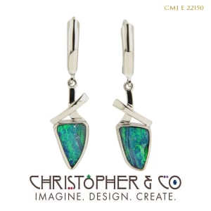 CMJ E 22150 White Gold Earring Pair set with opal doublets designed by Christopher M. Jupp.