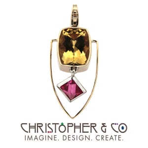 CMJ F 13114  Gold & Platinum Element set with golden beryl and Burmese spinel designed by Christopher M. Jupp