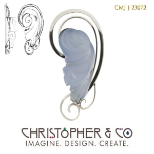 CMJ J 23072 White gold pendant designed by Christopher M. Jupp.  The pendant is set with a blue chalcedony hand-carved by Darryl Alexander.