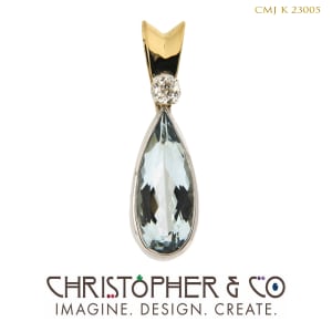 CMJ K 23005 Gold pendant designed by Christopher M. Jupp set with diamond and aquamarine.