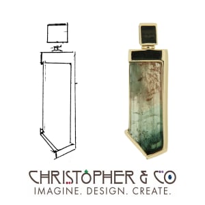 CMJ M 14144   Gold pendant set with 20.62 carat bi-color tourmaline designed by Christopher M. Jupp