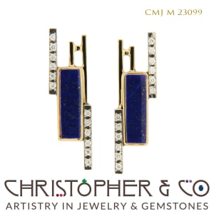 CMJ M 23099  Gold Earring Pair by Christopher M. Jupp set with diamonds and lapis lazuli.