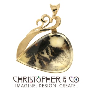 CMJ N 21115 Gold pendant set with dendritic agate designed by Christopher M. Jupp.