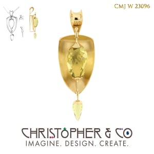 CMJ W 23096 Gold spinning pendant designed by Christopher M. Jupp set with one OroVerde Citrine briolette cut by Richard Homer.