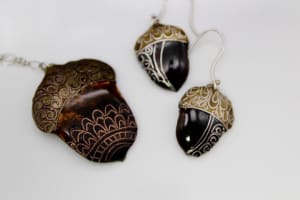 Cloisonné Acorn Earrings and Necklace