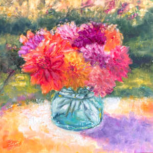 Dahlias in Vintage Jar