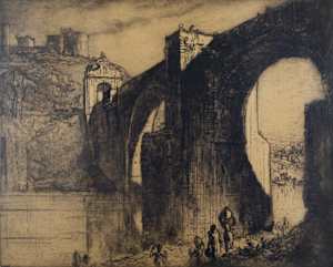 Figures Carrying Water Under An Arched Stone Bridge