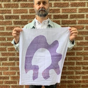 self-portrait in blue on fabric