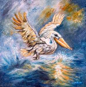 A Pelican's Trust Beneath the Roaring Blue