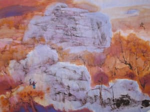Hikers and the Purple Boulders