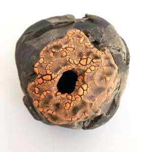 Small geode with orange lichen opening