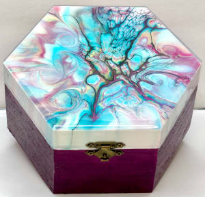 Untitled - Pink, Turquoise, and Gold Medium Wooden Jewelry Box