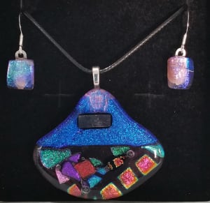Blue Mosaic Tear Drop Necklace and Earring set