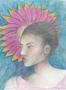 Woman with Pink Flower and Shirt