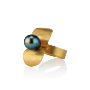 Flora Lily Ring in 22k with Tahitian Pearl